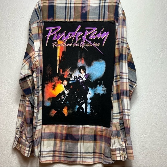 Upcycled Purple Rain Prince and The Revolution Bleached Long Sleeve Button Down - Picture 1 of 7